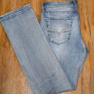 BKE Jake Straight Leg Jeans Mens 34x35 Light Wash Excellent Distressed Denim